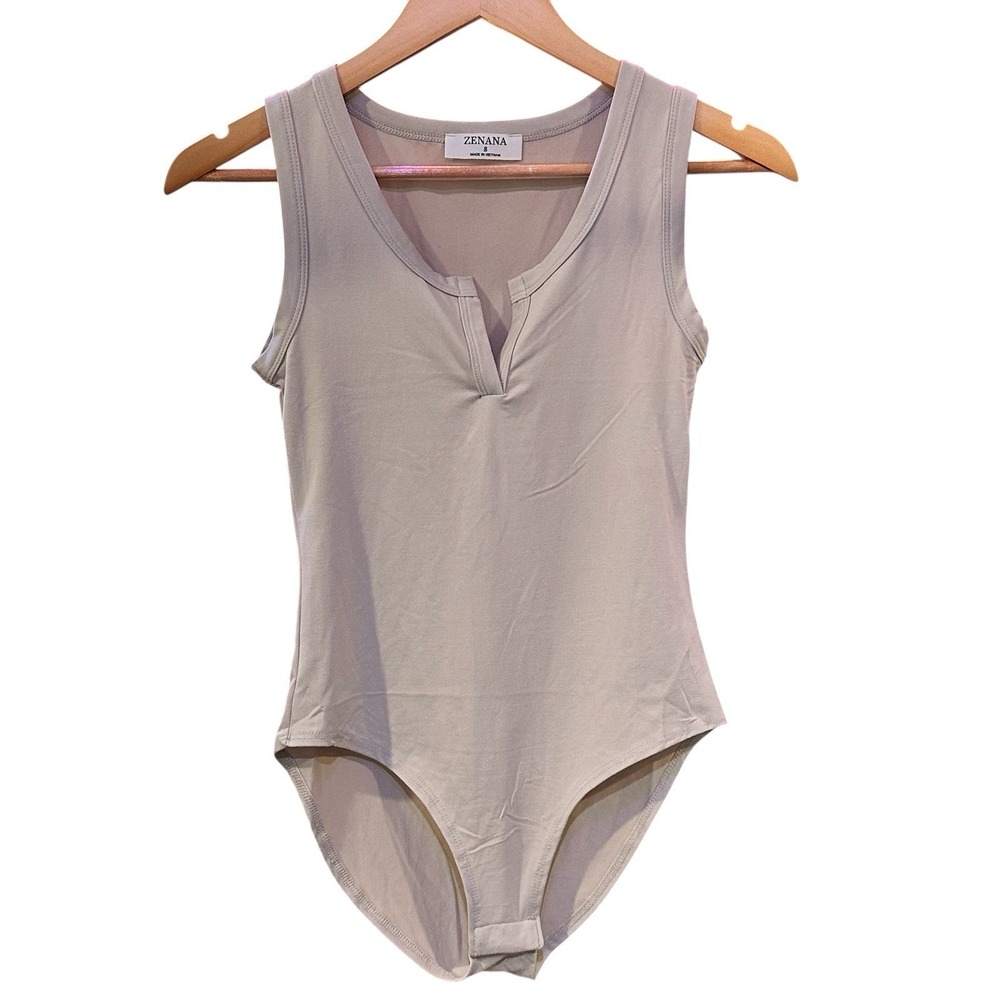 ZENANA Cream Tank Bodysuit Snap Crotch Size S NWOT